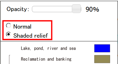 Radio button for shaded relief map