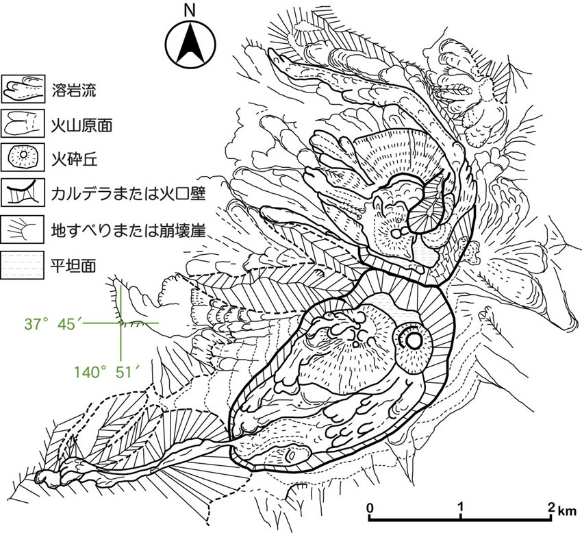 秋田駒ヶ岳火山の火山地形分類図