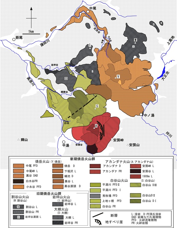 焼岳火山群の地質図